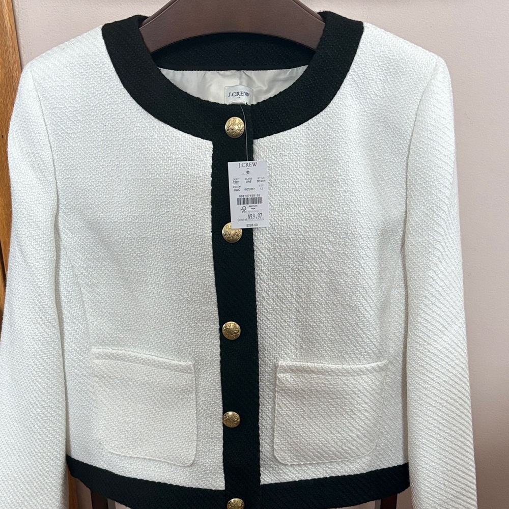J. Crew Black and White Jacket with Gold Accents